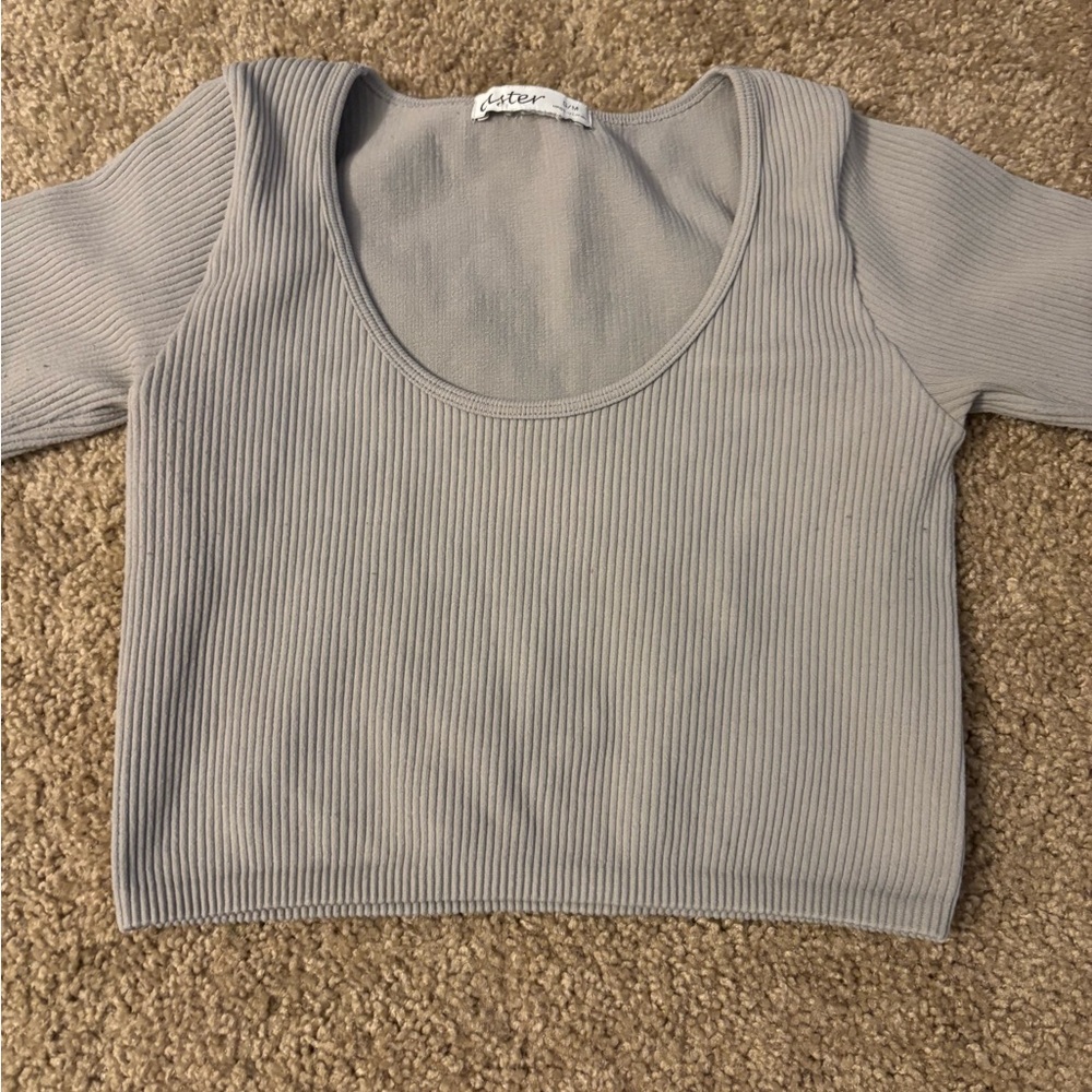 💜 Aster Light Gray Ribbed Top